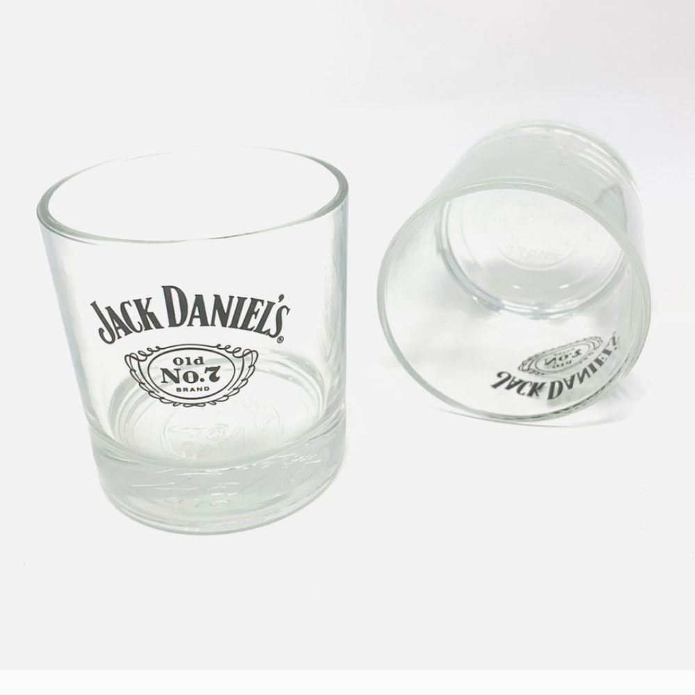 PAIR JACK DANIELS #7 SQUARE ROCKS GLASSES